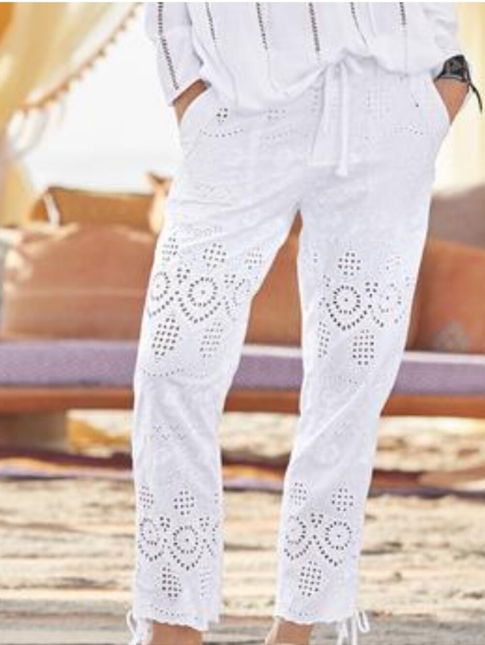 Sundance White Eyelet Drawstring Pants